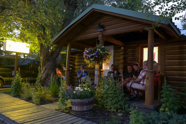 Enjoying the porch at the Log Cabin Motel - Pinedale, Wyoming